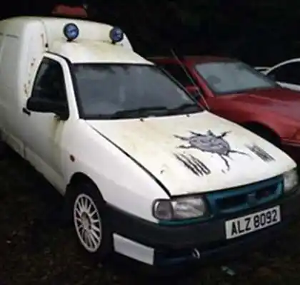A white van with spotlights